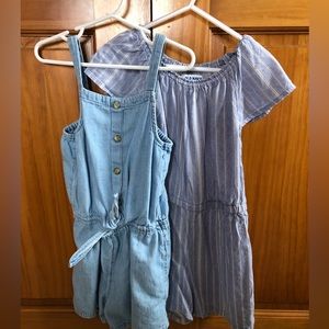 2 Blue girls rompers